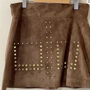 Zara| Camel Brown Faux Suede Stud Embellished A-Line  Short Skirt Size US Large